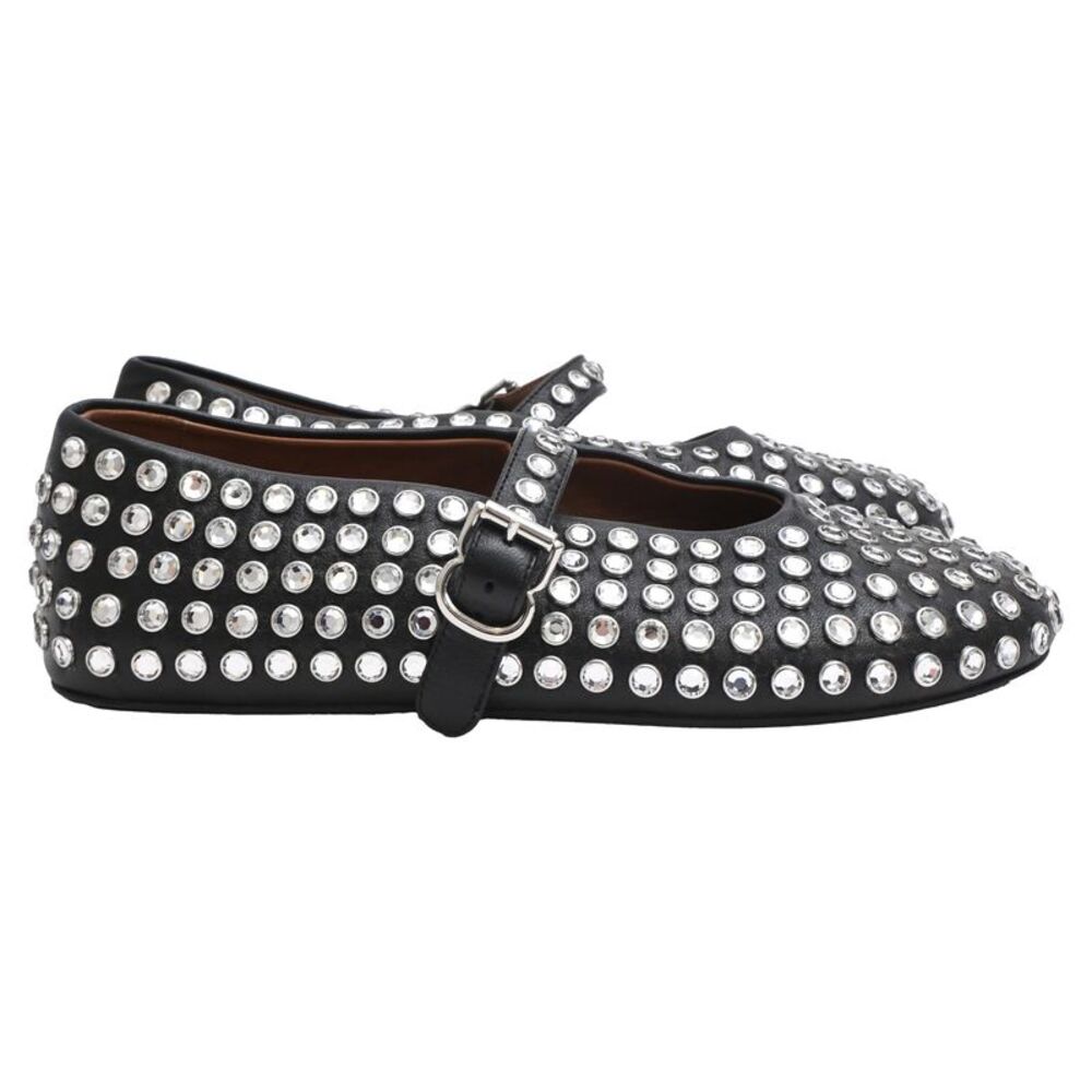 Alaïa Strass Ballet Flats in Black Lambskin Leather